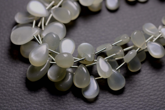 White Moonstone Smooth Briolettes Pear Shape, Natural Gemstone Teardrops, Earring Supplies, Genuine Stone Strand, 7.5 Inches, Size 6x8-7x12mm