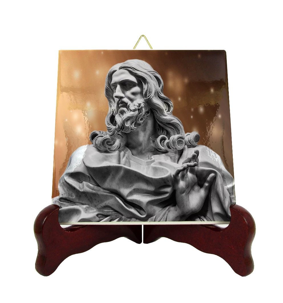 Christian Gifts - Christ The Saviour Religious Icon On Tile Handmade in Italy Bernini Catholic Religious Home Decor Holy Art