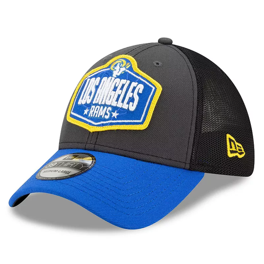Men's New Era Graphite/Royal Los Angeles Rams 2021 NFL Draft Trucker 39THIRTY Flex Hat, Size: Small/Medium, LAR DARK G