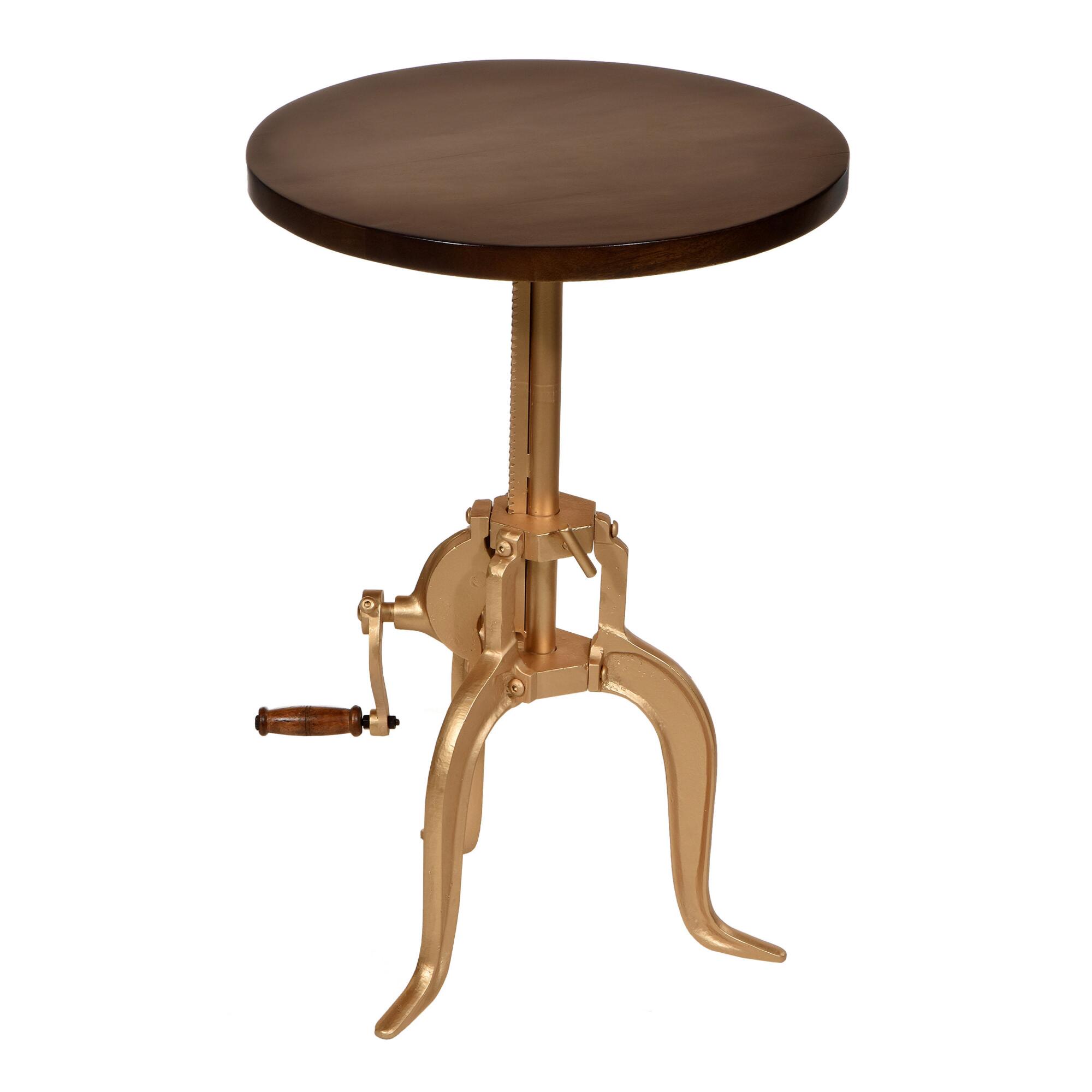 Round Wood and Gold Adjustable Monroe Accent Table by World Market