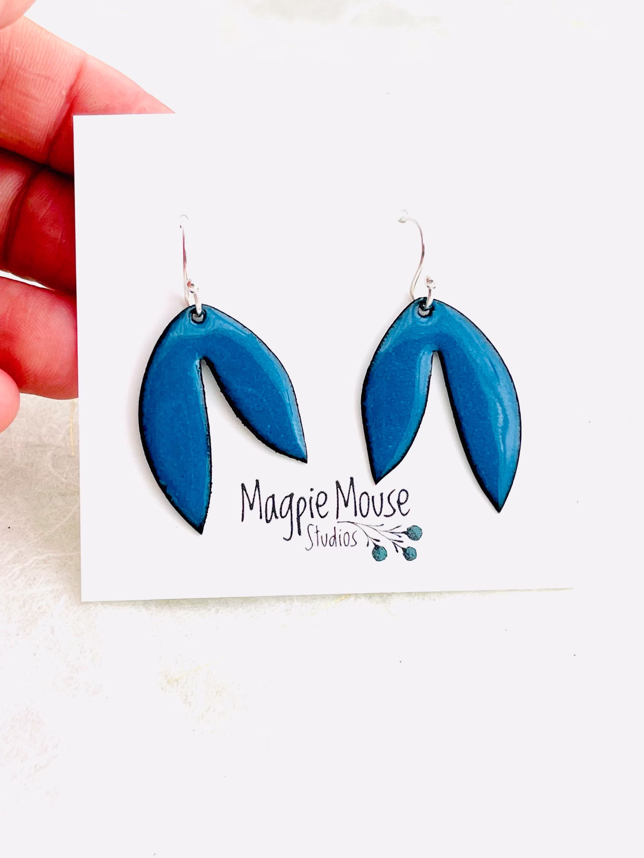 Retro Leaf Earrings, Peacock Blue Enamel, Dangle Earrings Tropical Gift For Her, Women's Winter