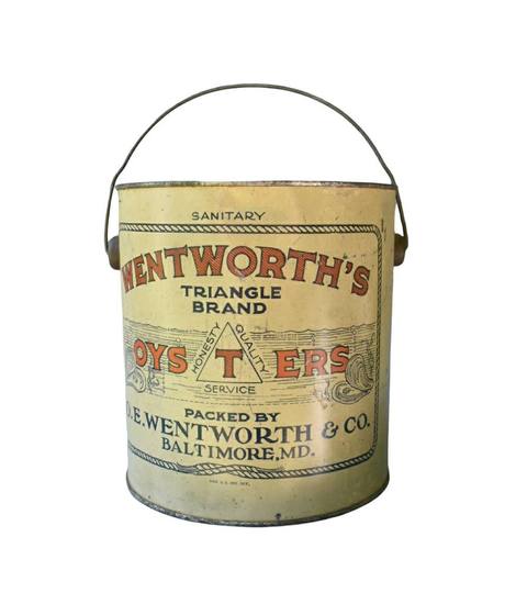 Oyster Can Wentworth's Triangle Brand Bail Handle Gallon Tin Advertising From Baltimore Maryland