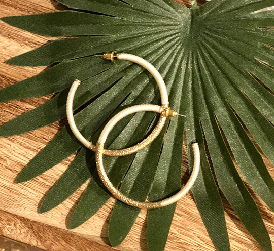 Gold & Cream Sparkle Hoop Earrings