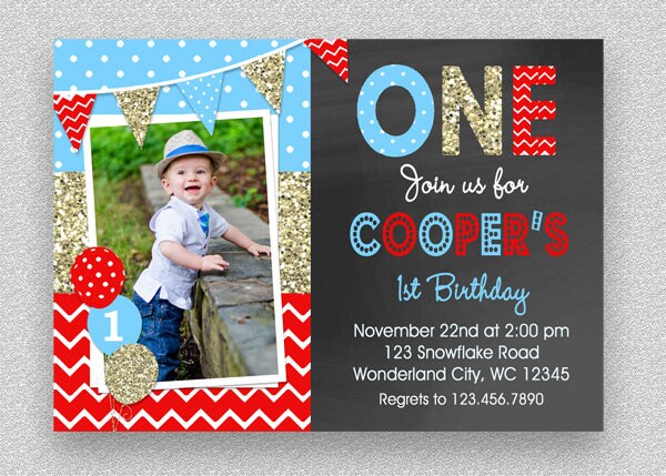 Boys Birthday Invitation, Party Chalkboard, Birthday, 1st 2nd Invitation