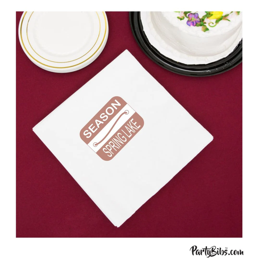 Spring Lake Beach Badge Napkins, Pack Of 25, Beverage Cocktail Size, White With Imprint-Great For Parties