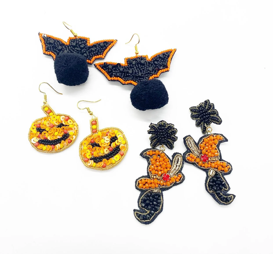 Halloween Earrings, Jewelry, Spider Ghost Pumpkin Boo, Happy Halloween, Holiday Beaded Witch