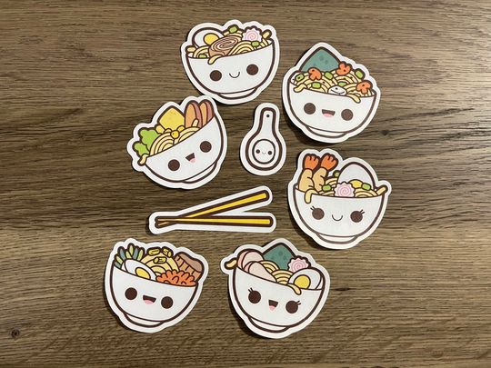 Kawaii Ramen Bowl Sticker Pack | Cute Fun Stickers Gift For Her Of 8 Planner
