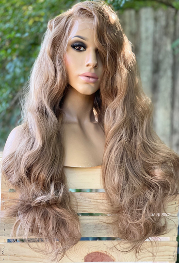 Human Hair Blend Wig Light Brown Wig 13x3" Multi Parting Light Brown Lace Front Hd Lace Wavy 22"
