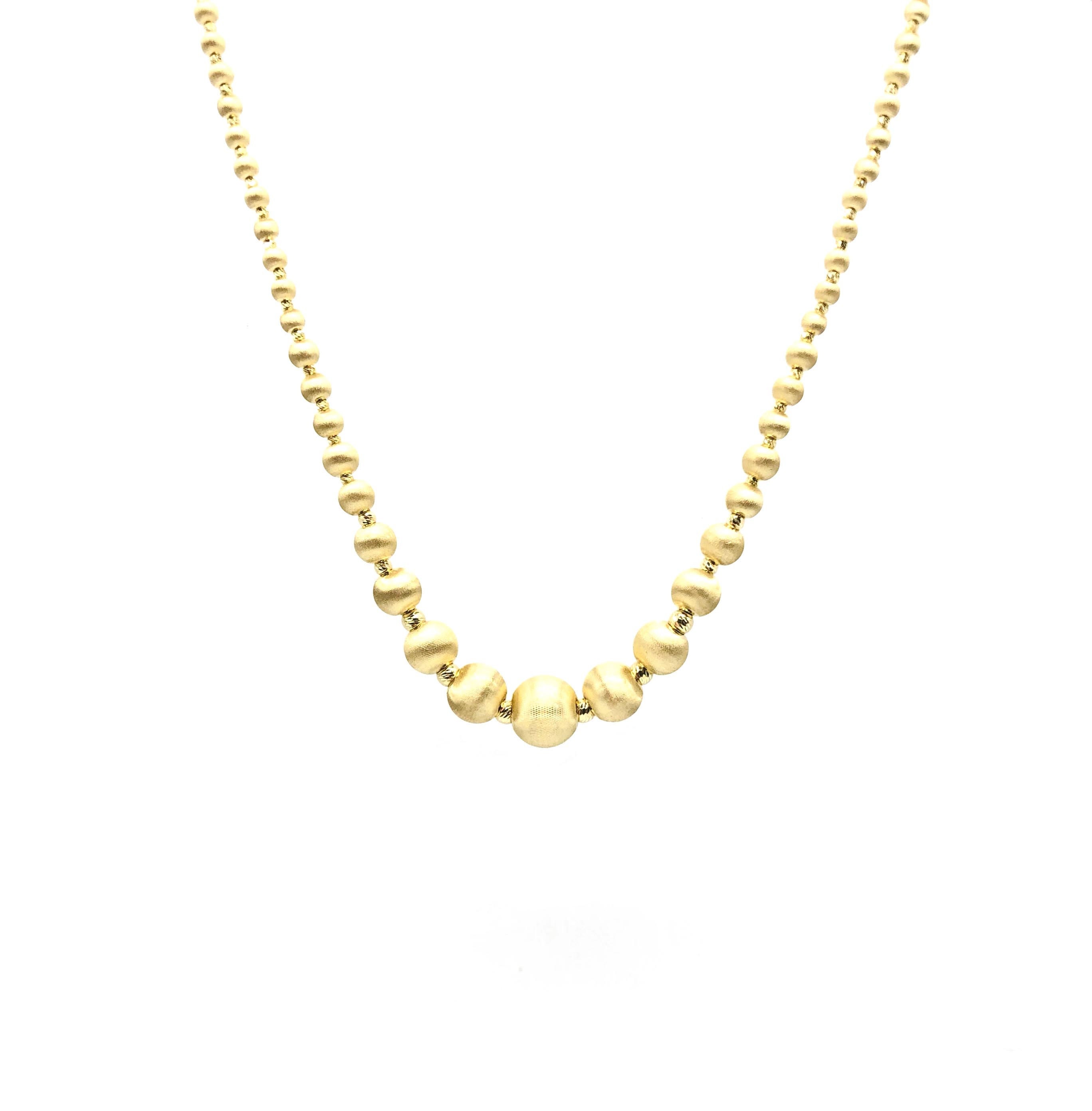 18K Gold Necklace For Women Matte Beaded Women's Italian Handmade Great Gift Fashion Jewelry