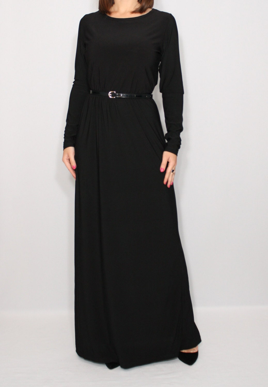 Black Long Sleeve Dress, Kaftan, Maxi Dress