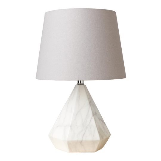 White Marbled Ceramic Faceted Pyramid Table Lamp: Gray -
