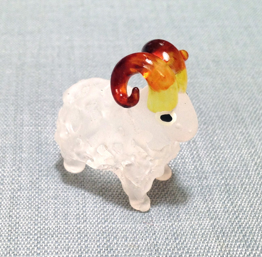 Hand Blown Glass Miniature Funny Ram Aries Sheep Animal Cute White Brown Figurine Statue Decoration Collectible Small Craft Painted