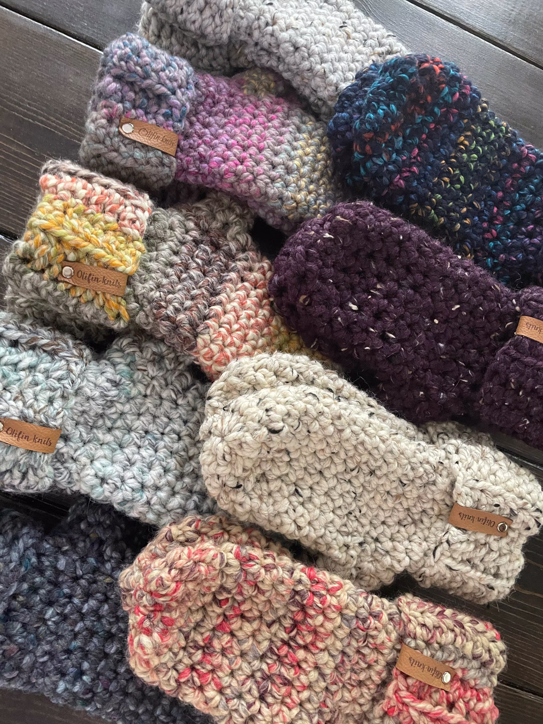 Handmade Chunky Oversized Mittens, Crochet Knit Wool Blend Folded Ribbed Cuff, Choose Your Color