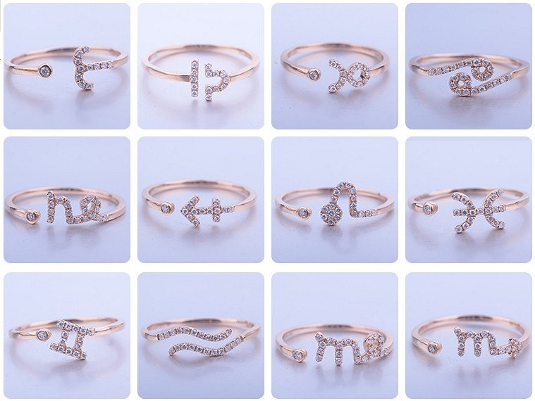 Diamond Zodiac Ring in 18K Solid Gold/Constellation Ring/Minimalist Stacking Ring/Custom Jewelry/Personalization Design/Gift For Her