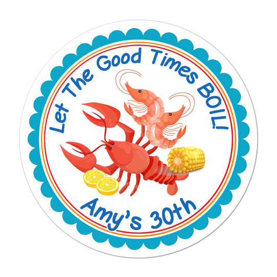 Personalized Seafood Boil Stickers, Crawfish Party Customized Birthday Favor Thank You Stickers