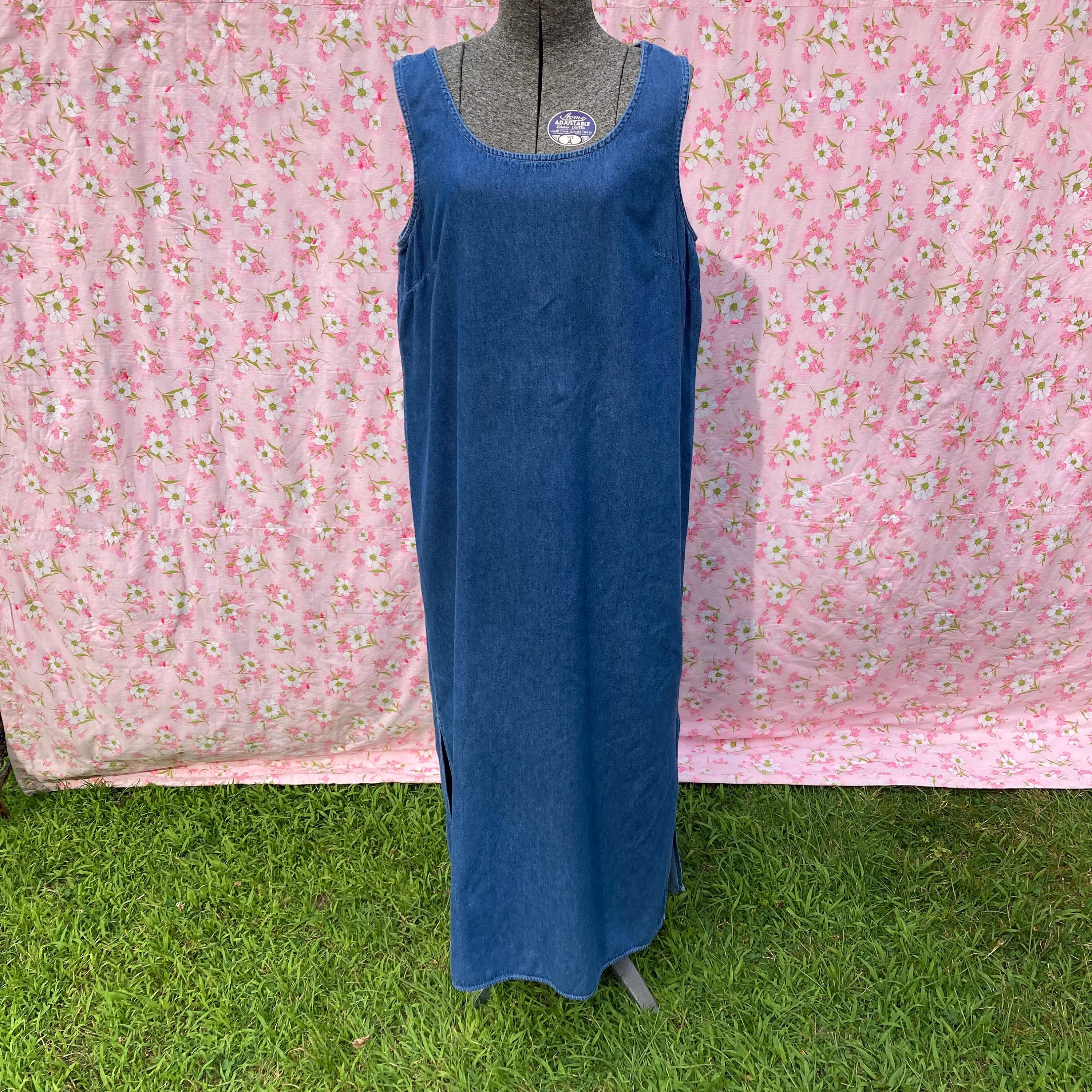 Vintage 90S Denim Dress Cottage Core Maxi 1990S Western Farmcore Jean Chambray | M-L Nina Piccalino