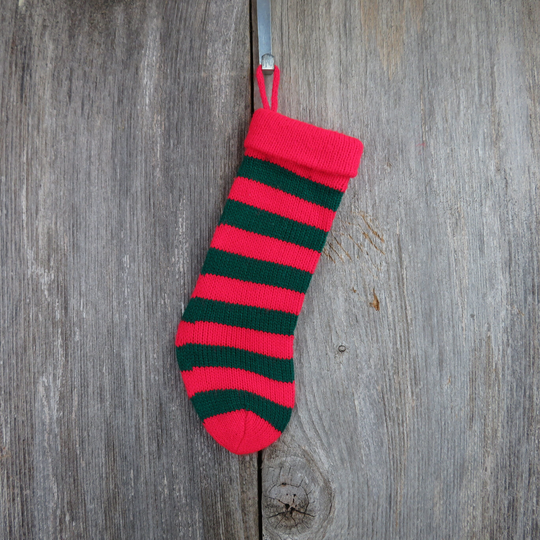 Vintage Mini Knit Stocking Striped Christmas Knitted Red Green Pet Gift Bag St96