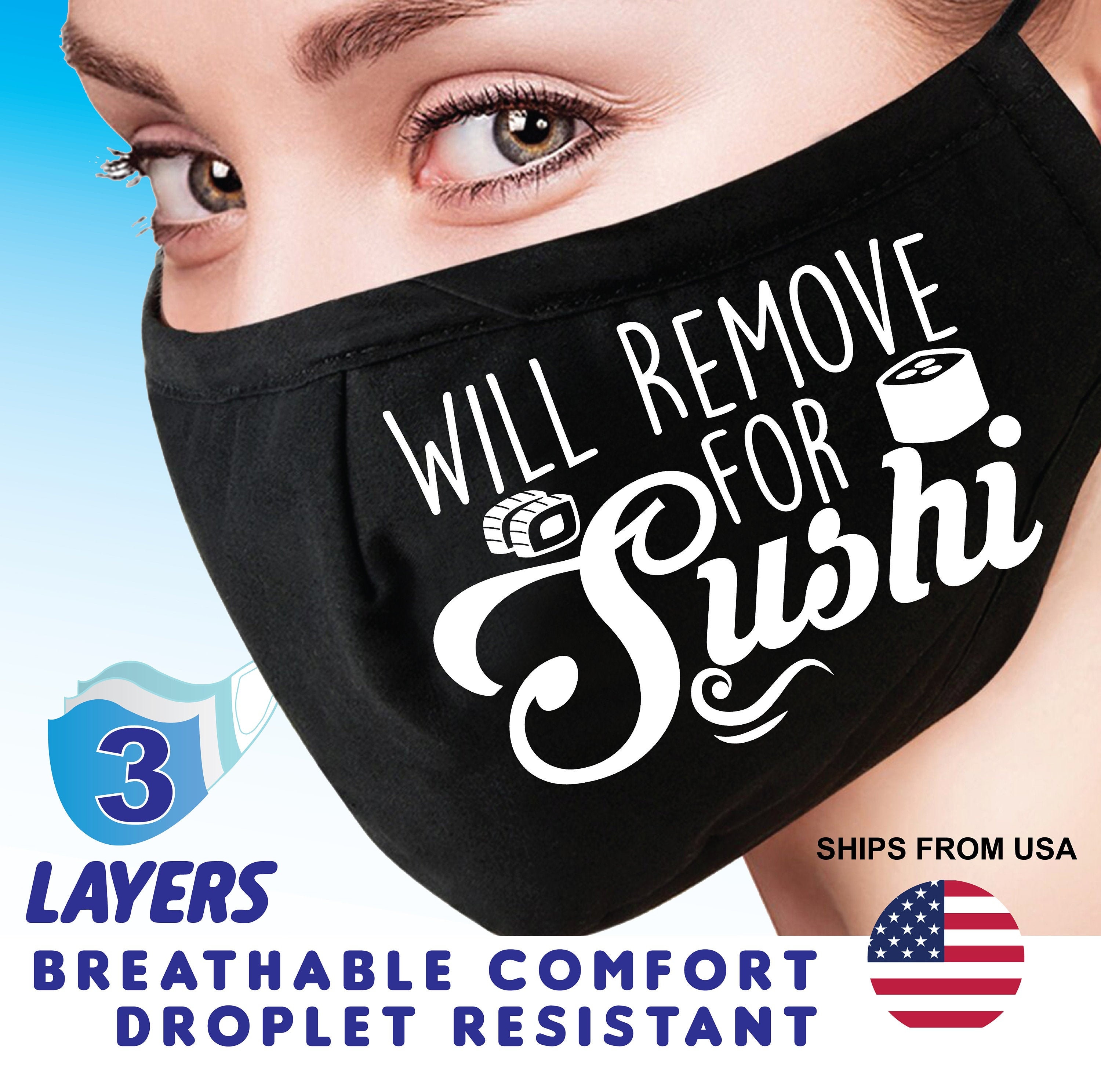 Unisex Mask Will Remove For Sushi Funny Face 3 Layers Breathable Comfort Droplet Resistant Japanese Seafood Food Father's Day
