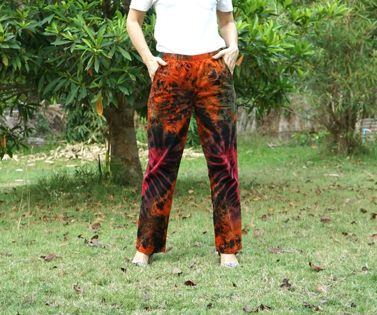 Boho Hippie Tie Dye Cotton Blend Spandex Tapered Pants, Festival Resort Rainbow Summer Pants - P2
