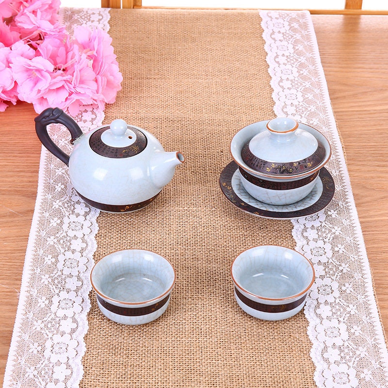 Linen Table Linen/ Runner Burlap With Lace White Rustic Wedding Decor Bridal Shower Decorations Table Runners For