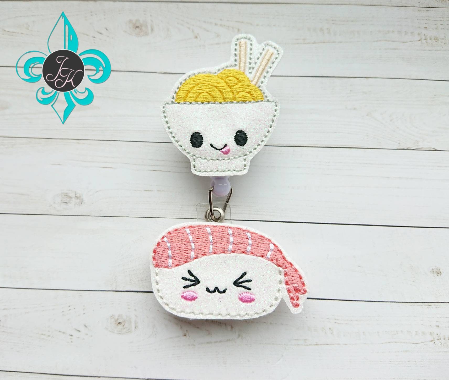 Ramen & Sushi, Feltie Badge Reel Belt Clip, Retractable, Vinyl Felties, Medical, Nursing, Reel, Holder, Swivel Rice Ball