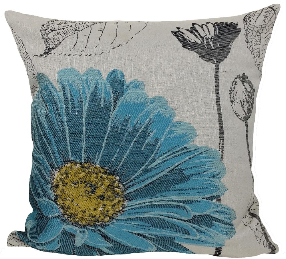MANOR LUXE Flower 18-in x 18-in Blue Cotton Blend Indoor Decorative Pillow Polyester | ML14938BLUEFEATHER