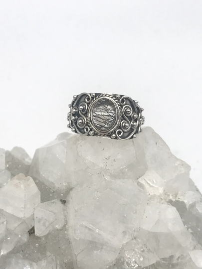 Black Tourmalinated Quartz Ring, Size 7 1/2