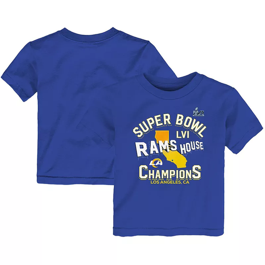 Toddler Fanatics Branded Royal Los Angeles Rams Super Bowl LVI Champions Hard Count Hometown T-Shirt, Toddler Unisex, Size: 3T, Blue