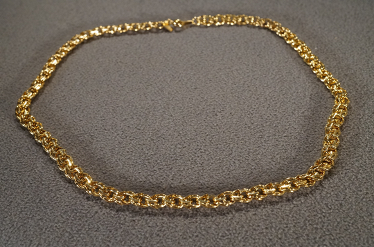 Vintage Art Deco Style Yellow Gold Tone Chain Design Line Link Necklace Jewelry K#24