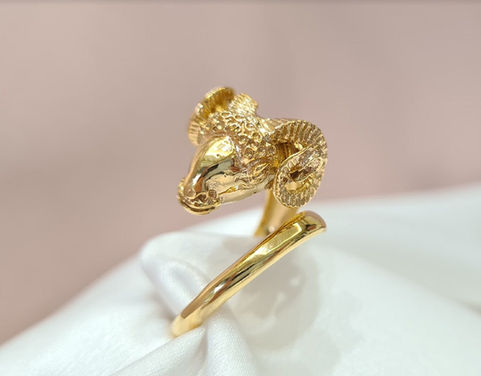 Rams Head Ring 14K Yellow Gold Aries Zodiac Gift Coctail Jewelry Handmade Greek For Her Animal Irmajewellerygr