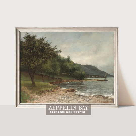 French Landscape Painting Reproduction Print, Vintage Muted Lake Fine Art Print | #173, Mailed Art Print