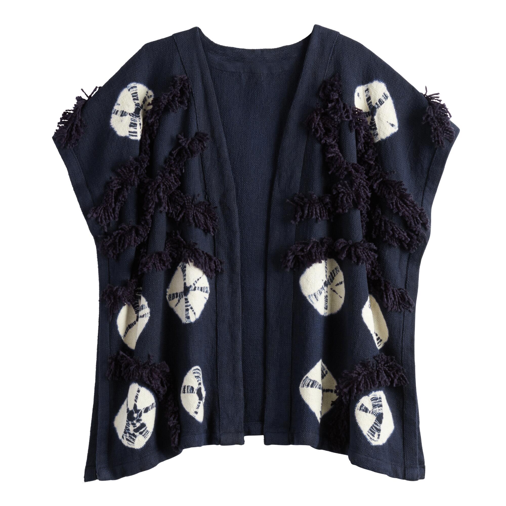 Dark Blue And White Tufted Shibori Wrap by World Market