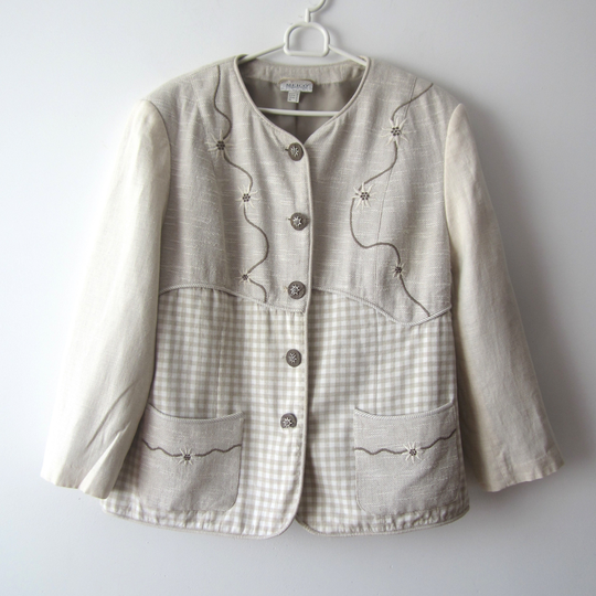 Vintage Linen Blend Dirndl Jacket Women German Loden Trachten Bavarian Blazer Festival Austrian Tyrolean Size Extra Large Folk