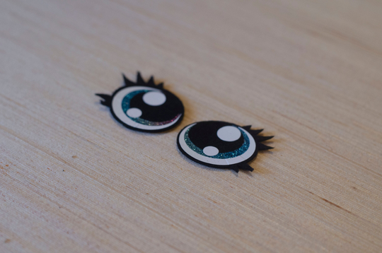 5 Pairs Of Blue & Pink Glitter Oval Felt Eyes With Eyelashes Multiple Sizes Available
