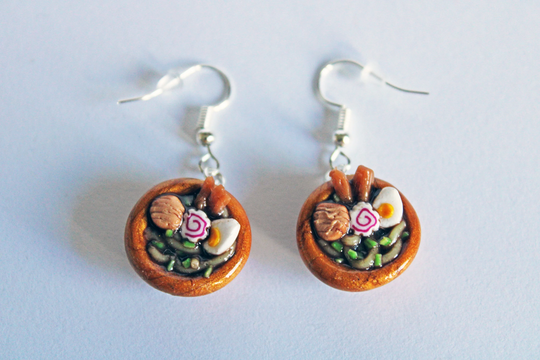 Ramen Bowl Earrings, Miniature Food, Polymer Clay Charms, Food Jewelry, Cute