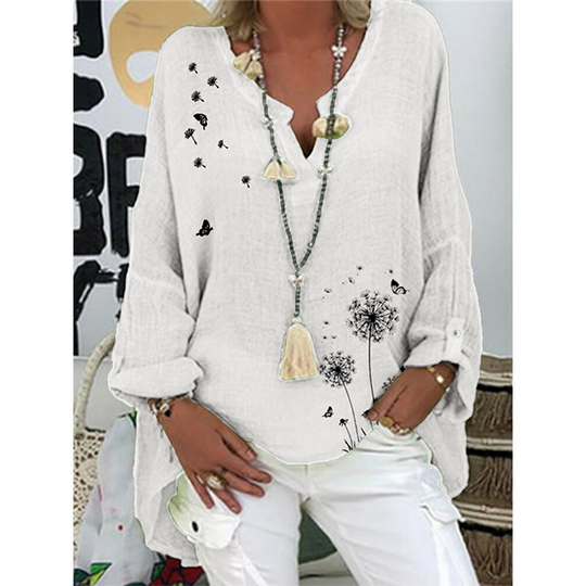 Printing Cotton Blends Raglan Sleeve Casual Long Sleeve Tops - White, 5XL