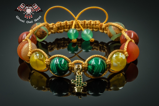 Succulent Bracelet Shamballa Malachite Cactus Multicolor Plant Lover Jewelry Gift For Gardener