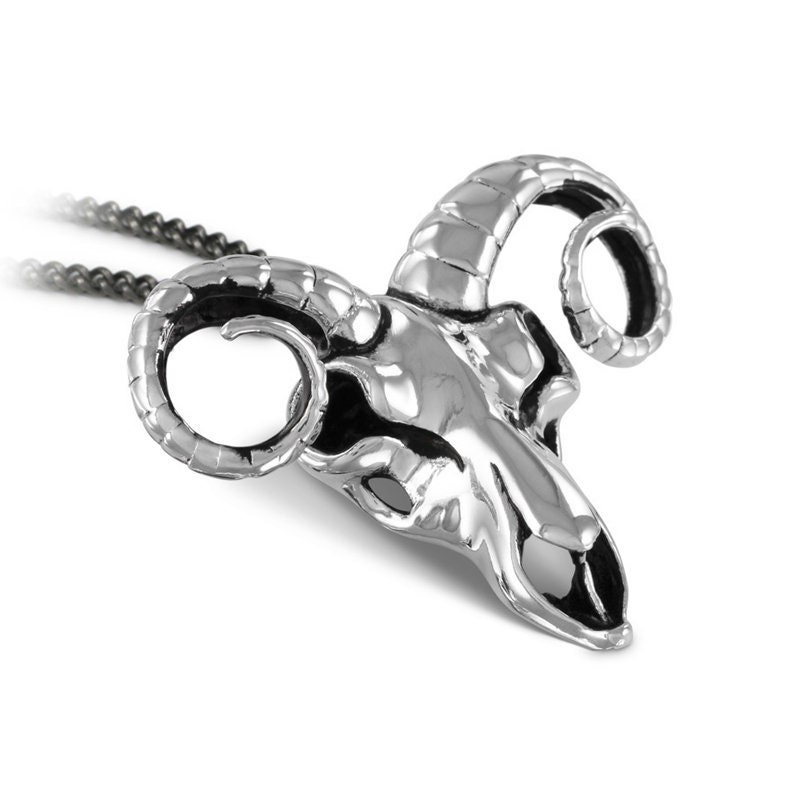 Ram Skull Necklace - Antique Silver Zodiac Pendant