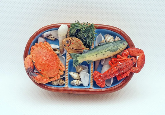 Authentic French Porcelain Hand Painted Limoges Box Amazing Seafood Basket With Lobster Crab Fish & Seashells
