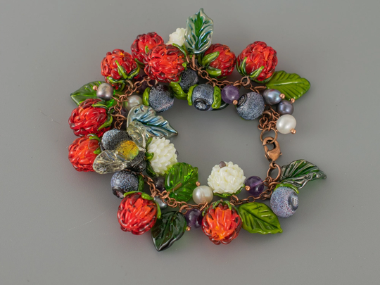 Lampwork Flower Bracelet Handmade Mother Of The Bride Gift From Daughter Mother Groom in Law Birthday