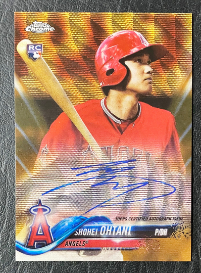 2018 Chrome Shohei Ohtani Gold Wave Refractor Rookie Facsimile Autograph Reprint