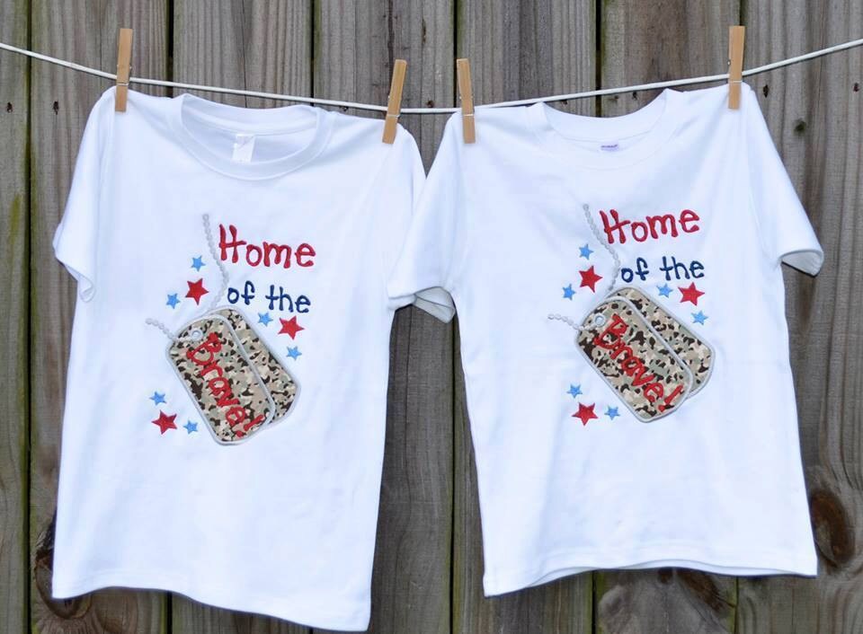 Personalized 4Th Of July Patriotic Home The Brave Dog Tags Applique Shirt Or Bodysuit Girl Boy
