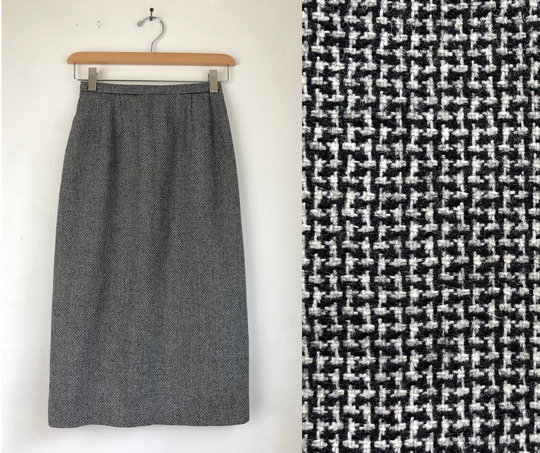Vintage Wool Blend Skirt | 80S Evan Picone Designer Houndstooth Pencil Womens Size Xxs 23" Waist