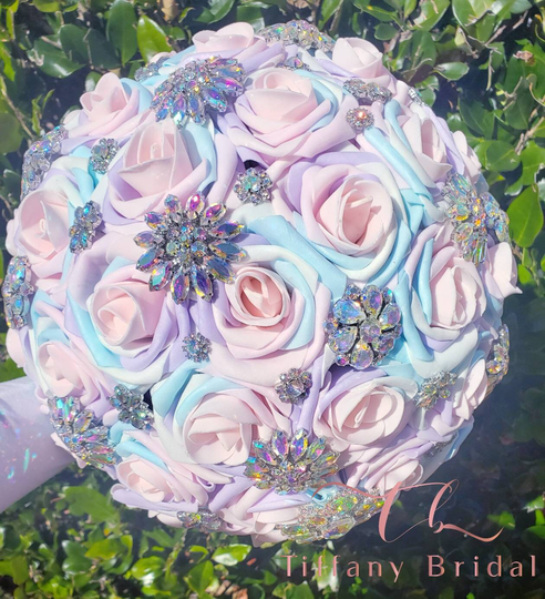 Iridescent Dreamsicle Bouquet Blush Pink Purple Keepsake Bride Bridesmaid Brooch