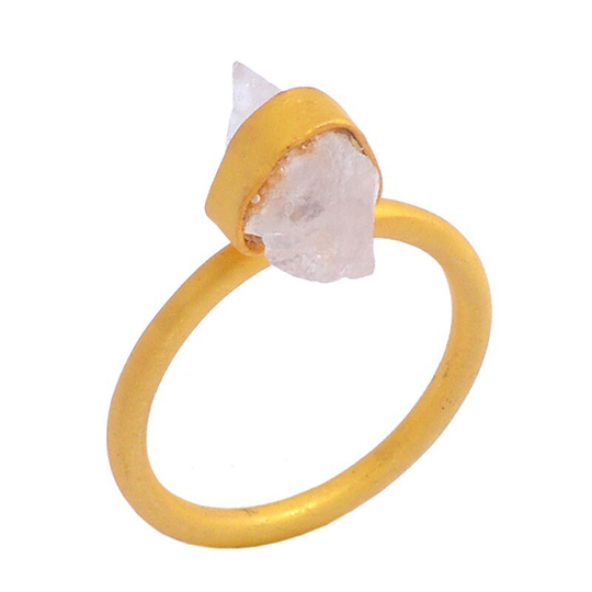 Rose Quartz Raw Natural Gemstone 925 Solid Sterling Silver Jewelry Gold Plated Ring