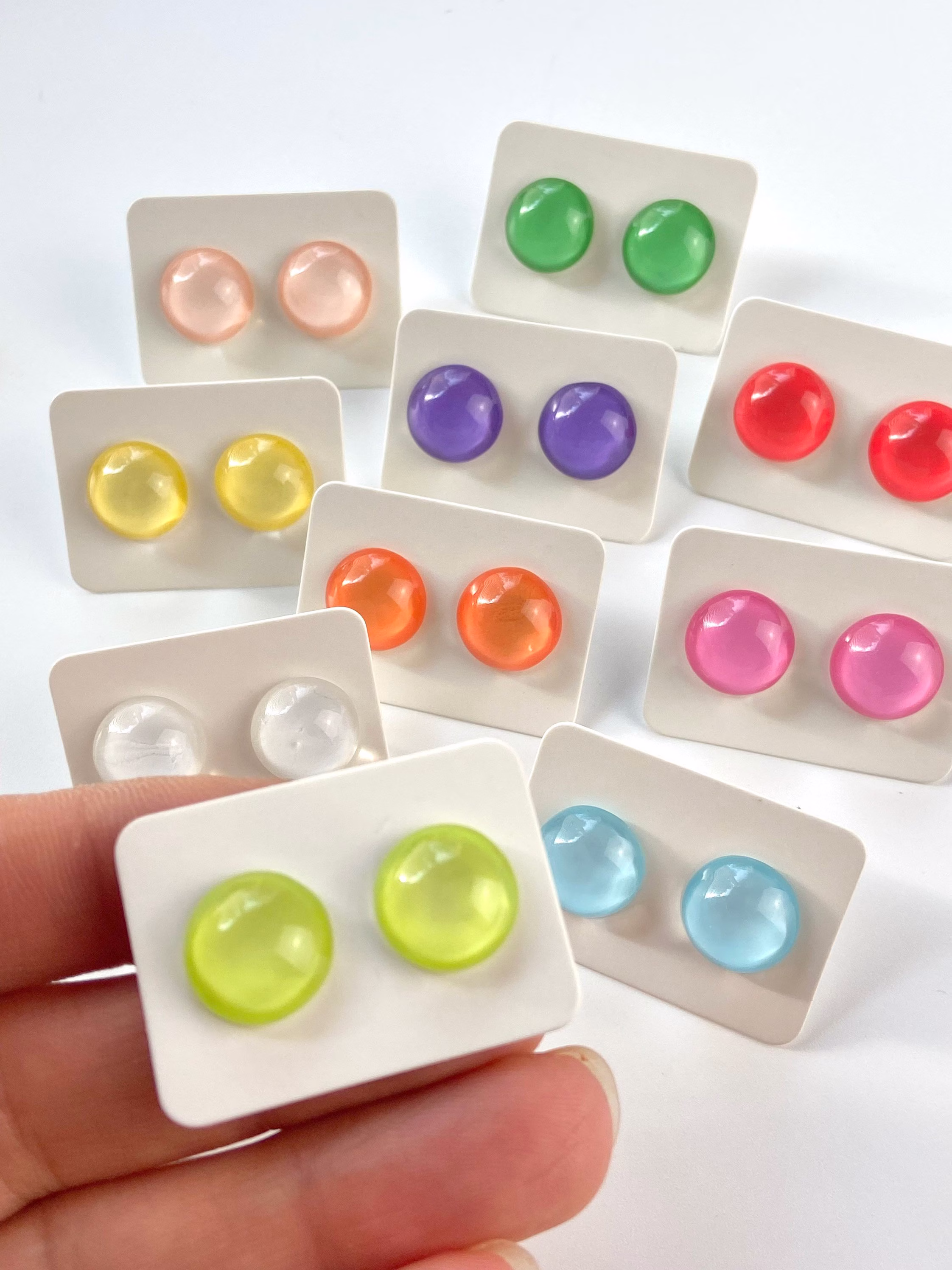 10 Pairs Of 12mm Dome Half Ball Round Acrylic Earring Stud Post Earrings Rainbow Colors With Backs