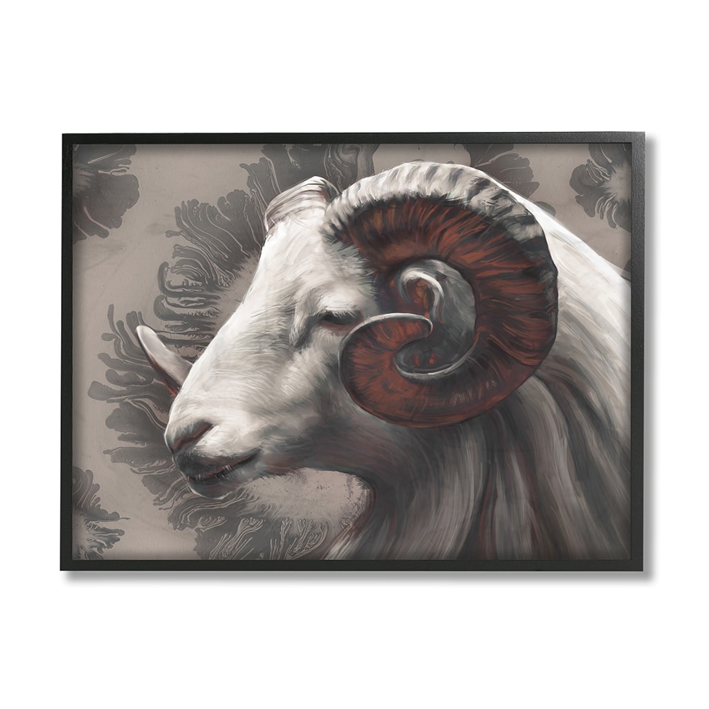 Stupell Industries Stupell Industries Big Horn Ram Portrait Abstract Grey Pattern Black Framed Giclee Texturized Art by Ziwei Li, 11 x 1.5 x 14