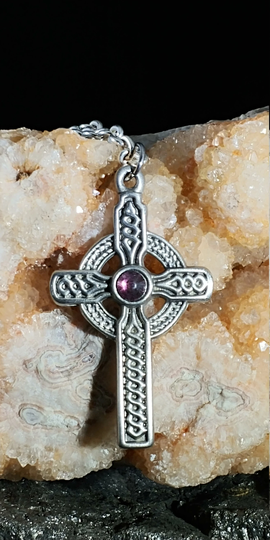 Celtic Cross Necklace Purple Crystal