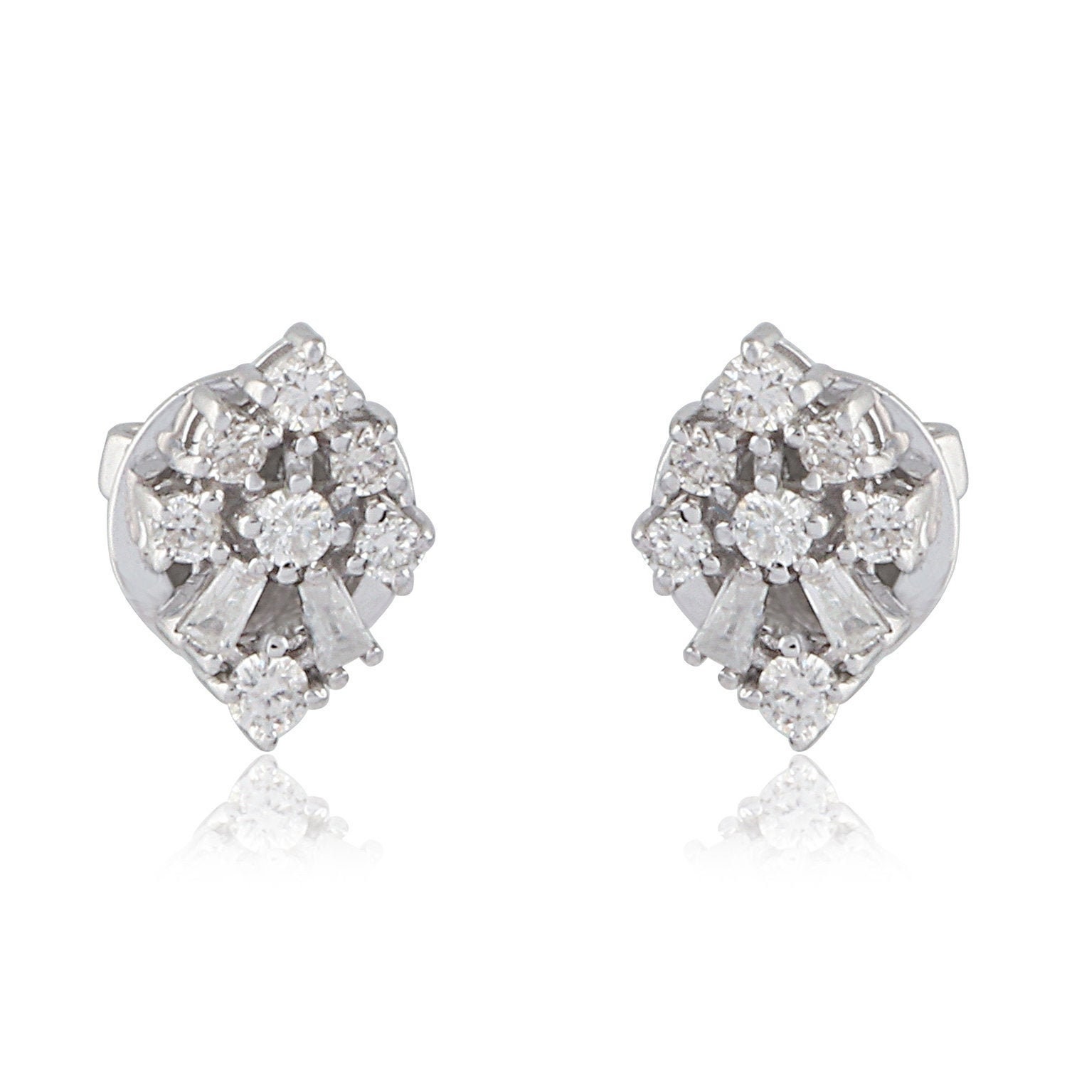 Small Stud Earrings Natural Baguette Diamond Studs, 14K Solid White Gold Jewelry, Si Clarity Hi Color Wedding Jewelry