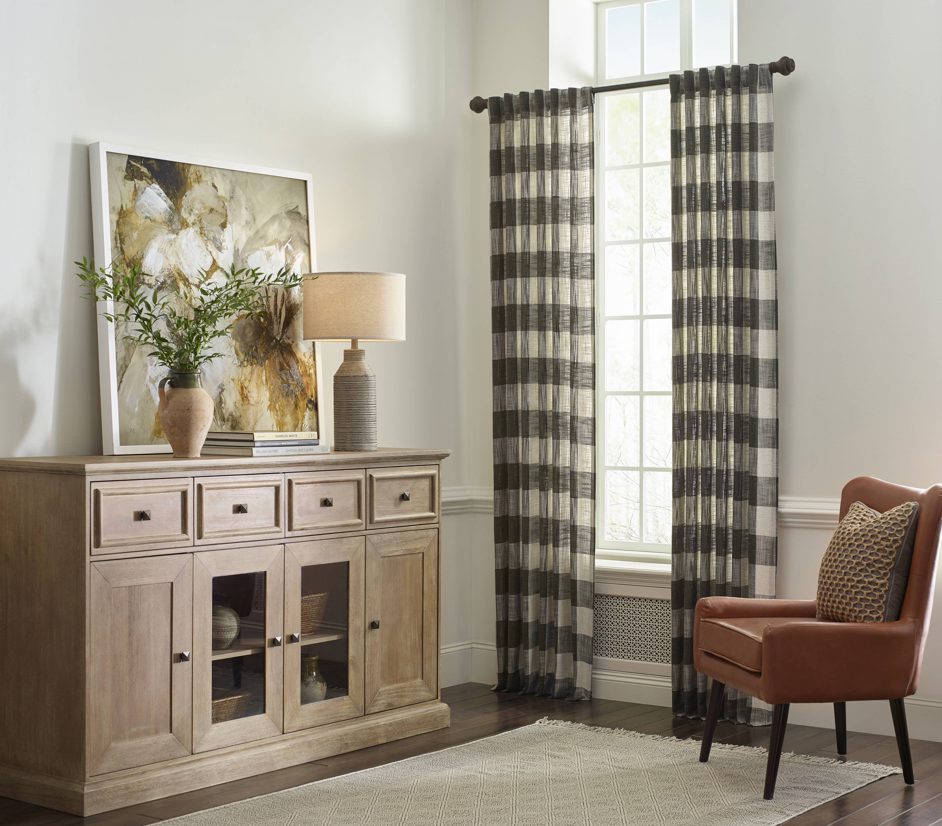 allen + roth 95-in Black Polyester Blend Light Filtering Back Tab Single Curtain Panel | 3728120